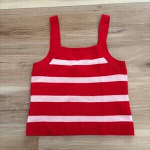 Banana Republic Cashmere Square-Neck Sweater Tank Red Pink Stripe S